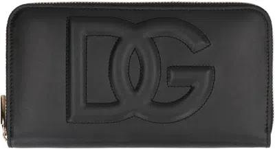 Dolce & Gabbana Calfskin Zip-around Wallet With Dg Logo