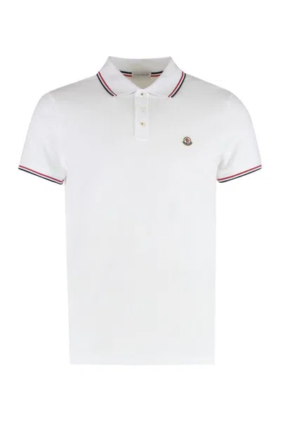 Moncler Classic White Cotton Polo With Signature Tri-color Trim In White