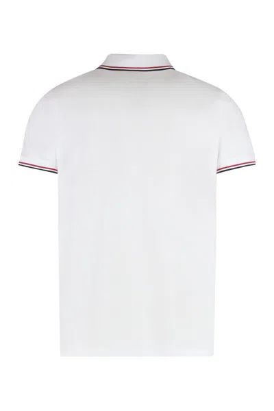 Moncler Classic White Cotton Polo With Signature Tri-color Trim In White