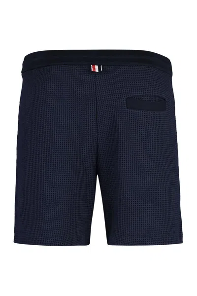 Thom Browne Classic Drawstring Logo Patch Shorts In Raffia Canvas In Blue