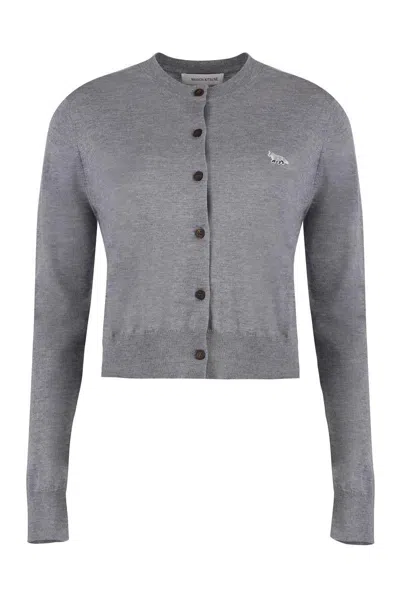 Maison Kitsuné Cropped Wool Cardigan With Ribbed Cuffs And Hem
