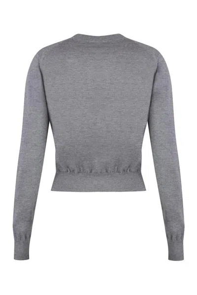 Maison Kitsuné Cropped Wool Cardigan With Ribbed Cuffs And Hem