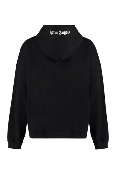Palm Angels Brand-embroidery Kangaroo-pocket Relaxed-fit Cotton-jersey Hoody In Black