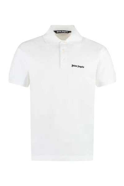 Palm Angels White Polo Shirt With Classic Collar And Logo On The Front In White