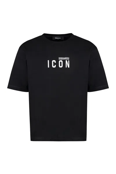 Dsquared2 Loose Fit Black Jersey T-shirt With Contrasting Logo In Black