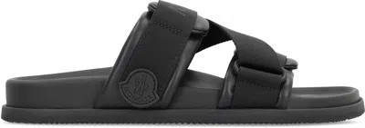 Moncler Mon Summer Leather Sandals With Nylon Details In Black