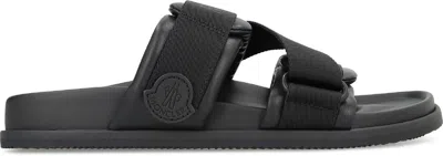 Moncler Mon Summer Leather Sandals With Nylon Details In Black