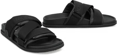 Moncler Mon Summer Leather Sandals With Nylon Details In Black