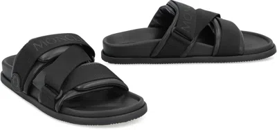 Moncler Mon Summer Leather Sandals With Nylon Details In Black
