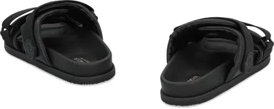 Moncler Mon Summer Leather Sandals With Nylon Details In Black
