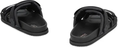 Moncler Mon Summer Leather Sandals With Nylon Details In Black