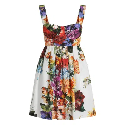 Dolce & Gabbana Multicolor Sleeveless Dress With Bustier Style Neckline And All-over Floral Print In Cotton Woman