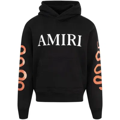 Amiri Black Hoodie With Maxi Logo Lettering On The Front And Snake Print On The Sleeves In Cotton Man