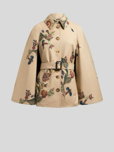 Etro , Trenchcoat In Capeform Mit Floralem Druck, Damen, Beige, Grösse 48