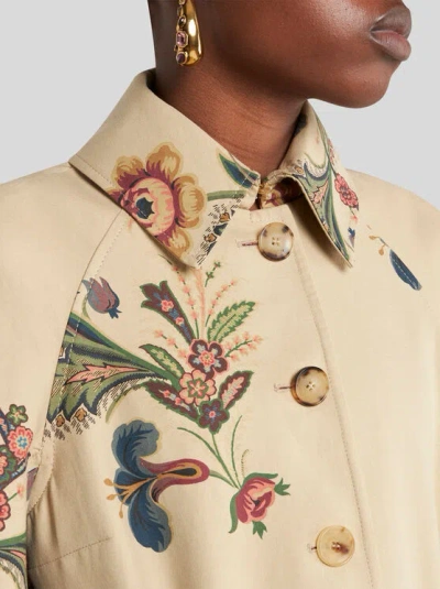 Etro , Trenchcoat In Capeform Mit Floralem Druck, Damen, Beige, Grösse 48