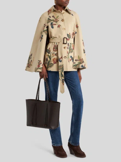 Etro , Trenchcoat In Capeform Mit Floralem Druck, Damen, Beige, Grösse 48