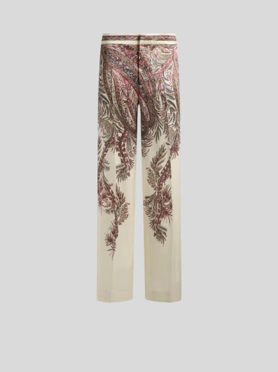 Etro Printed Satin Palazzo Trousers In Brown