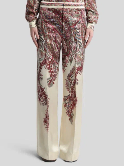 Etro Printed Satin Palazzo Trousers In Brown