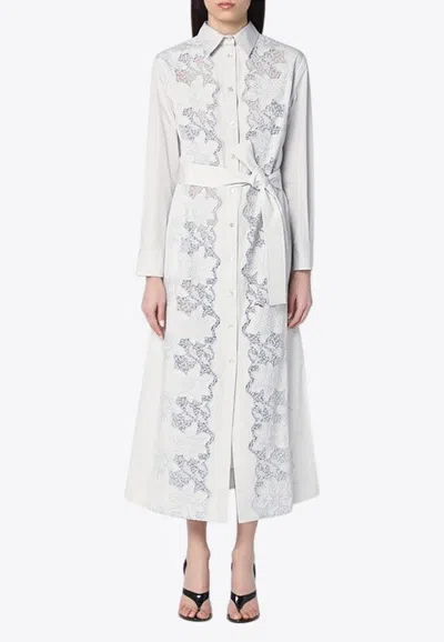 P.a.r.o.s.h Floral Embroidered Midi Shirt Dress In White