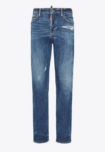 Dsquared2 Ripped Straight-leg Jeans In Blue