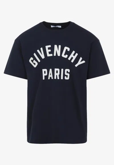 Givenchy Navy Short-sleeved T-shirt With Logo In Blue