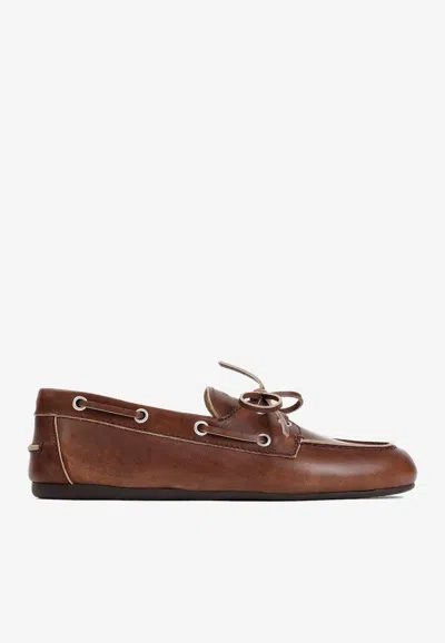 Miu Miu Burnt Brown Moccasin In Vintage Effect Leather