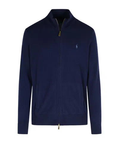Polo Ralph Lauren Ribbed Cuff Wool Cardigan With Welt Pockets In Blue