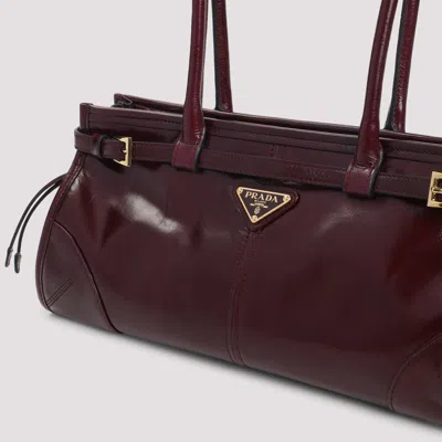 Prada Bordeaux Calf Leather Handbag With Adjustable Shoulder Strap In Purple