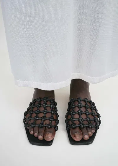 Totême Braided-leather Bandeau Slides Black In Black