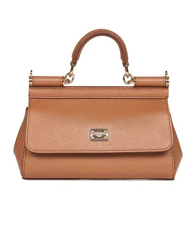 Dolce & Gabbana Dauphine Calf Leather Bag With Top Handle In Brown