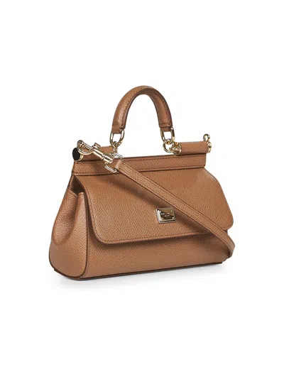 Dolce & Gabbana Dauphine Calf Leather Bag With Top Handle In Brown