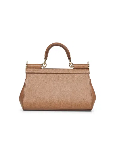 Dolce & Gabbana Dauphine Calf Leather Bag With Top Handle In Brown