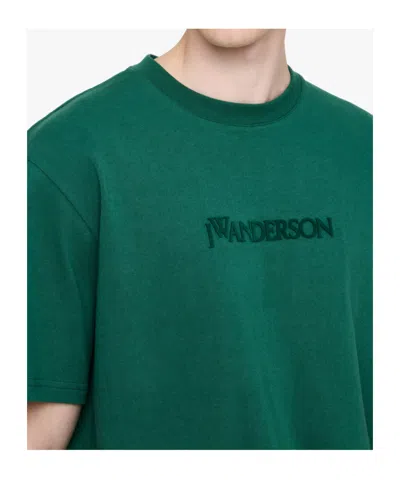 Jw Anderson J. W. Anderson Embroidered Logo T-shirt With Classic Crew Neckline In Green