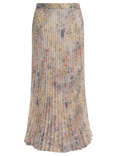 Golden Goose Floral Pleated Midi Skirt Sequins In Brown