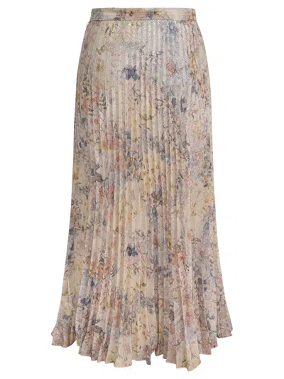 Golden Goose Floral Pleated Midi Skirt Sequins In Brown