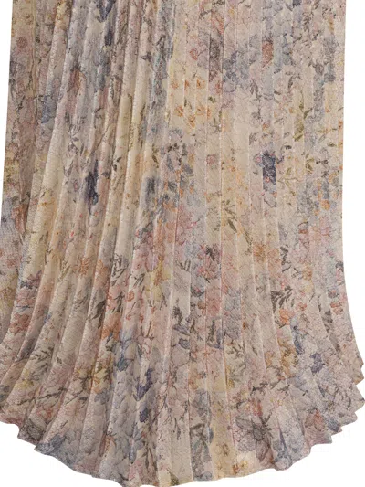 Golden Goose Floral Pleated Midi Skirt Sequins In Brown