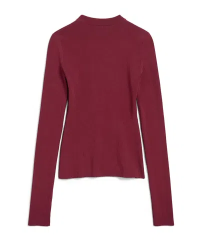 Balenciaga Ribbed Crewneck Long-sleeved Fitted Top In Pink