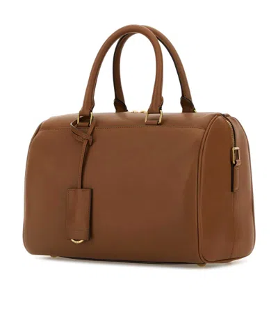 Saint Laurent Structured Leather Handbag Top Handles In Brown