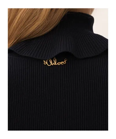 Chloé Ribbed-knit Cotton And Wool Turtleneck Sweater In Blue