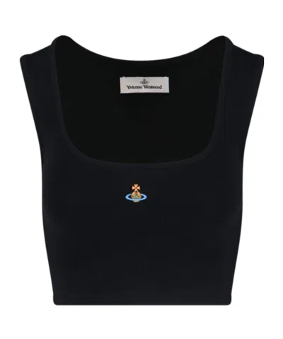 Vivienne Westwood Black Top With Embroidered Logo In Black