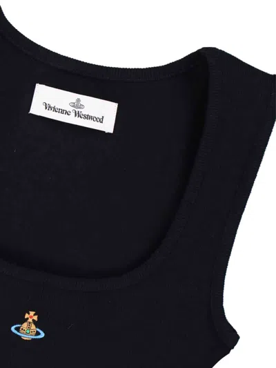 Vivienne Westwood Black Top With Embroidered Logo In Black