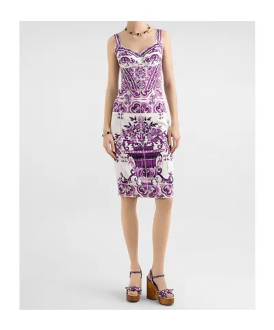 Dolce & Gabbana Violet Top With Sweetheart Neckline And All-over Graphic Print In Purple