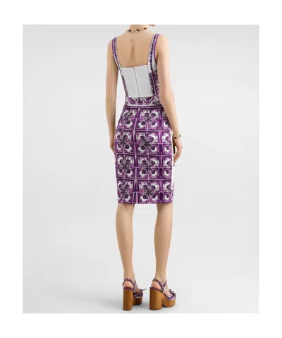 Dolce & Gabbana Violet Top With Sweetheart Neckline And All-over Graphic Print In Purple