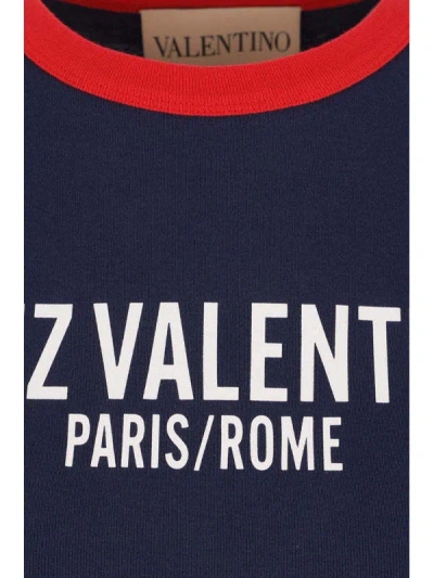 Valentino Crew Neck Cotton T-shirt With Contrast Trim In Blue