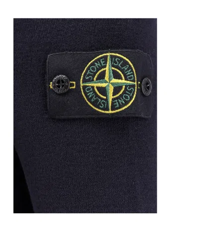 Stone Island Blue Cardigan With High Neck And Logo Patch On The Sleeve In Cotton Man In Blue
