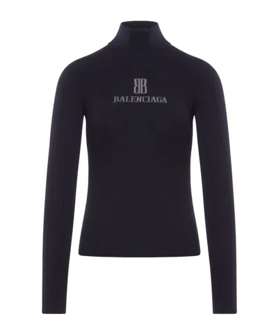 Balenciaga Viscose Nano Bb High Neck Sweater In Black
