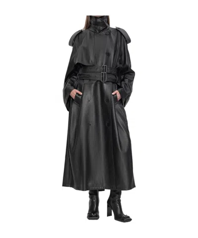 Balenciaga Black Belted Leather Trench Coat