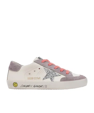 Golden Goose White Leather And Lilac Suede Super-star Sneakers