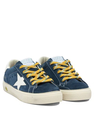 Golden Goose Low-top May Sneakers In Blue Suede And White Leather In Blue