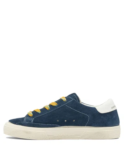 Golden Goose Low-top May Sneakers In Blue Suede And White Leather In Blue